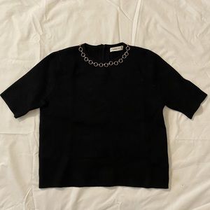 Zara Black sweater with gold chain neckline